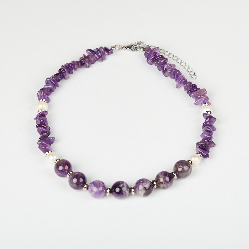 Чокер аметист Бразилия (сталь хир.) 12 мм 40 см (+7 см)