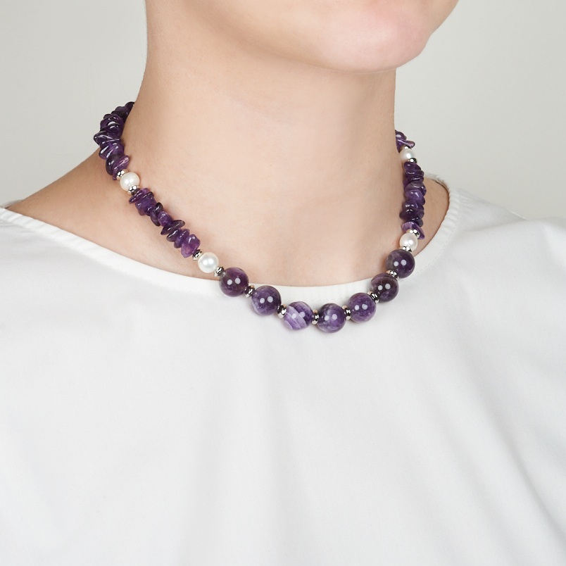 Чокер аметист Бразилия (сталь хир.) 12 мм 40 см (+7 см)