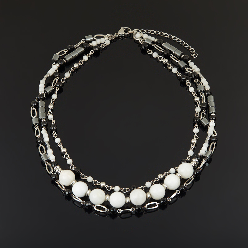 Бусы микс агат, гематит, лунный камень (сталь хир.) (колье) 46 см (+7 см)