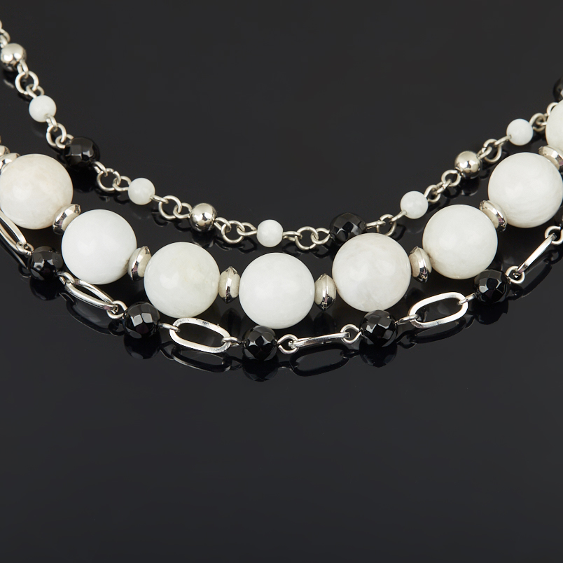 Бусы микс агат, гематит, лунный камень (сталь хир.) (колье) 46 см (+7 см)