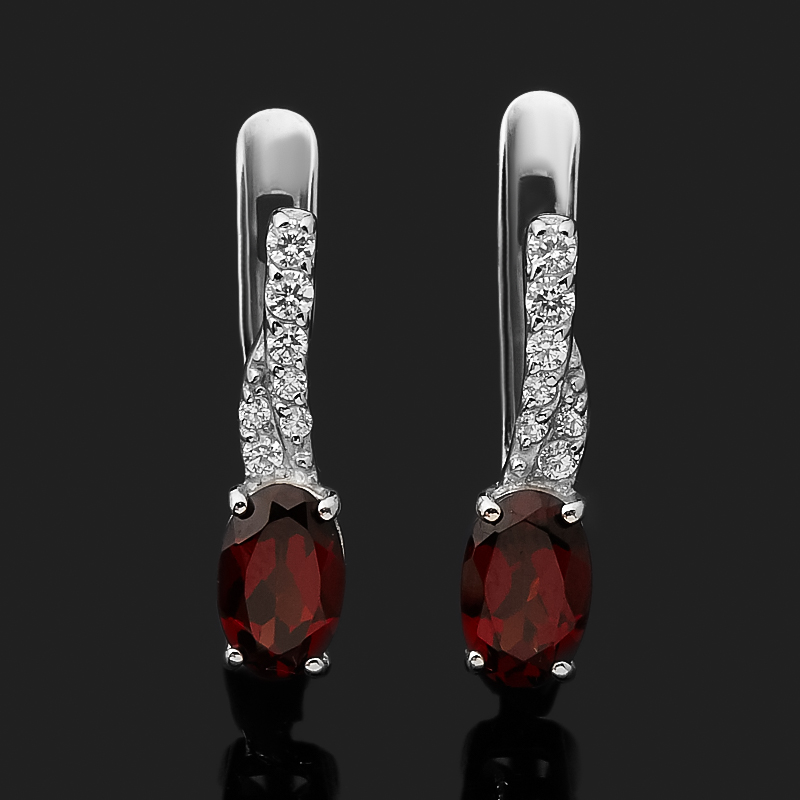 Серьги гранат альмандин Индия (серебро 925 пр. родир. бел.) огранка