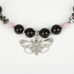 Чокер микс гематит, кунцит, обсидиан (сталь хир.) 38 см (+7 см)