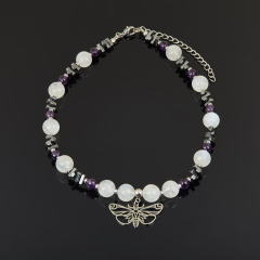 Чокер микс аметист, гематит, лунный камень (сталь хир.) 38 см (+7 см)