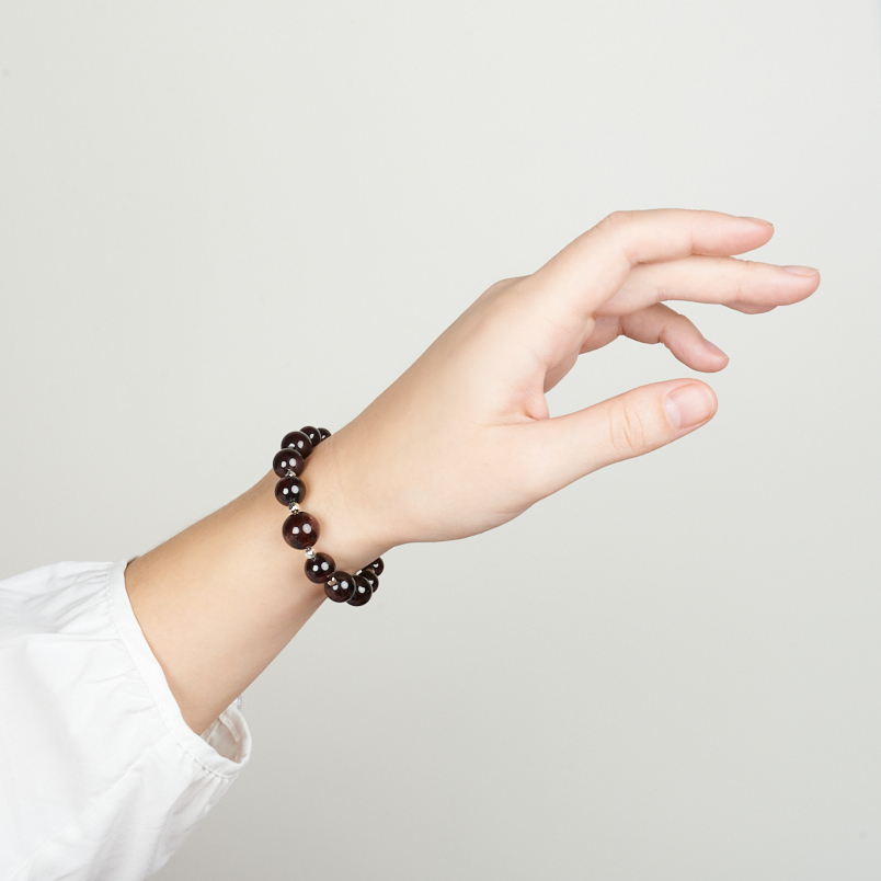 Браслет гранат альмандин Индия (сталь хир.) 17 см (+3 см)