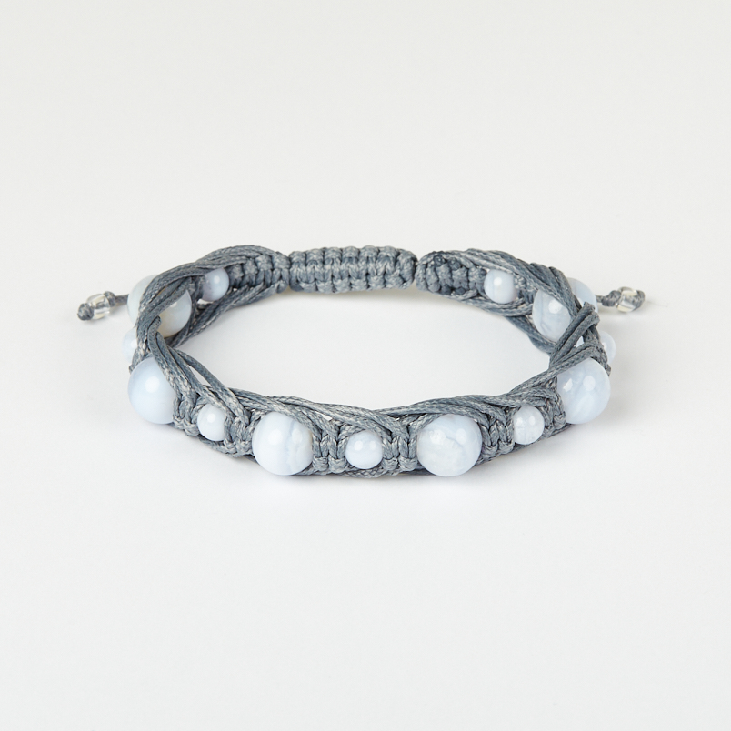 Браслет агат голубой Намибия (текстиль) шамбала 17&nbsp;см (регулируемый)