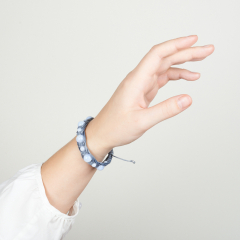 Браслет агат голубой Намибия (текстиль) шамбала 17 см (регулируемый)