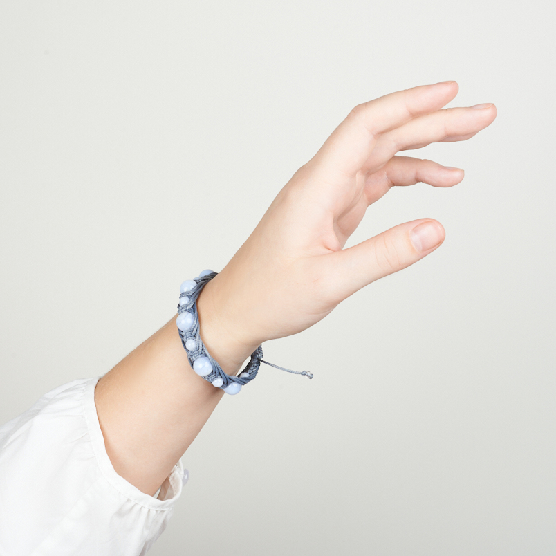 Браслет агат голубой Намибия (текстиль) шамбала 17&nbsp;см (регулируемый)