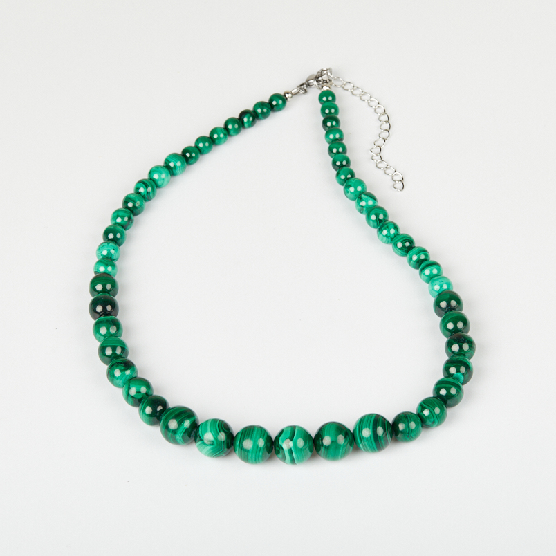 Бусы малахит Конго (сталь хир.) 45 см (+7 см)