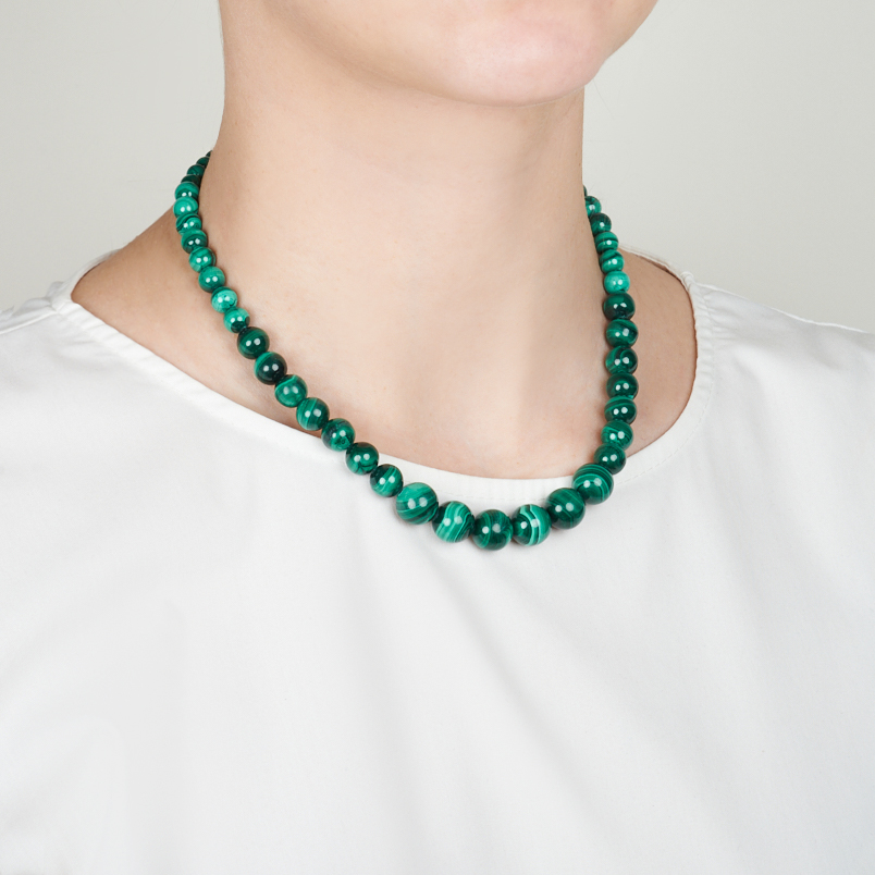 Бусы малахит Конго (сталь хир.) 45 см (+7 см)