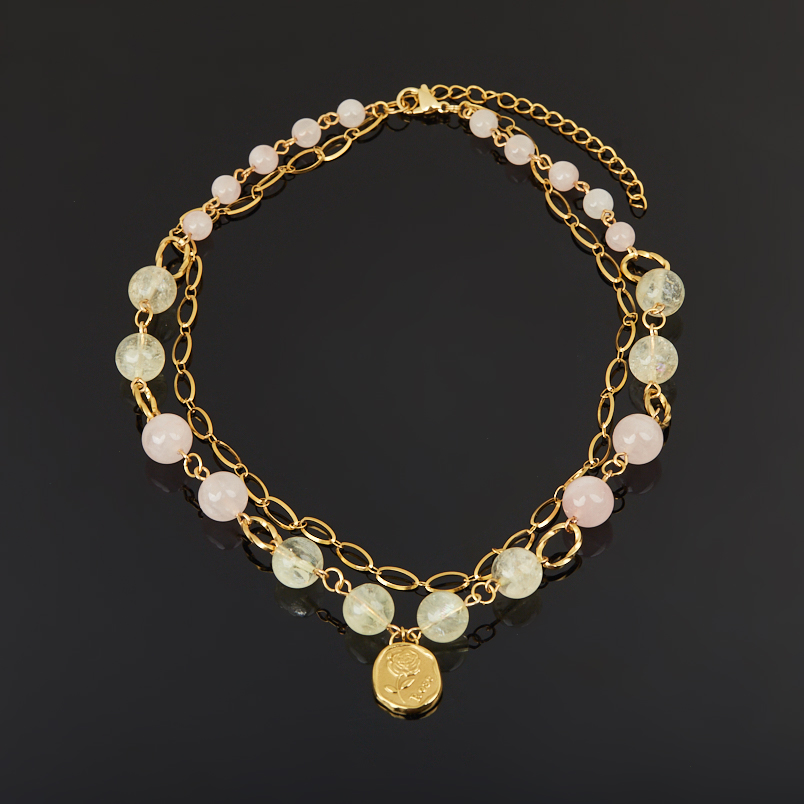 Чокер микс розовый кварц, цитрин (сталь хир. позолота) (колье) 38&nbsp;см (+7&nbsp;см)