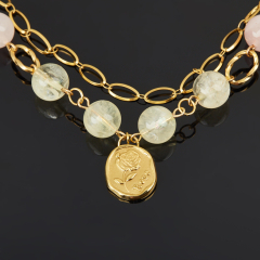 Чокер микс розовый кварц, цитрин (сталь хир. позолота) (колье) 38 см (+7 см)