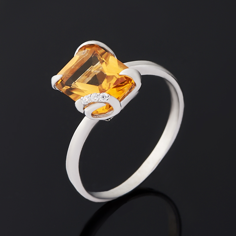 Кольцо цитрин Бразилия (серебро 925 пр. родир. бел.) огранка размер 17,5