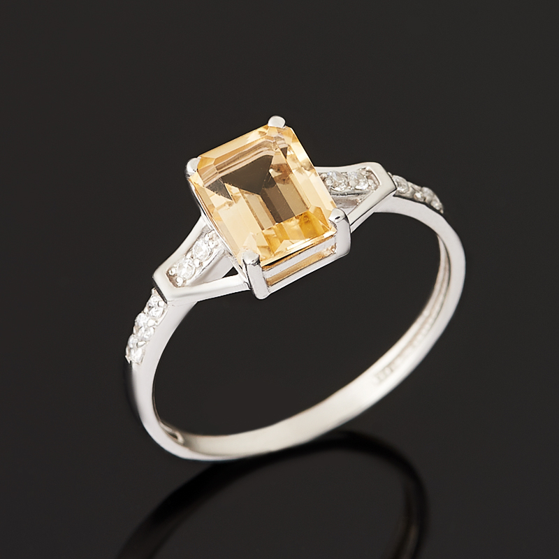 Кольцо цитрин Бразилия огранка (серебро 925 пр. родир. бел.) размер 17