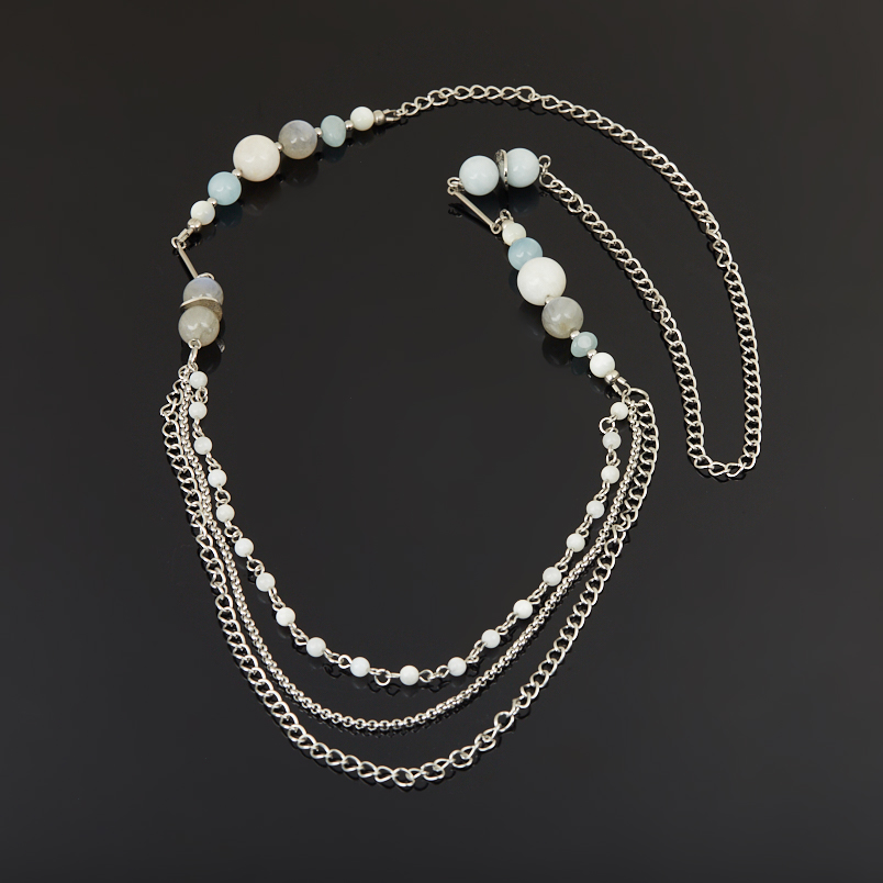 Бусы микс аквамарин, лабрадор, лунный камень (сталь хир.) (цепочка) длинные 82&nbsp;см