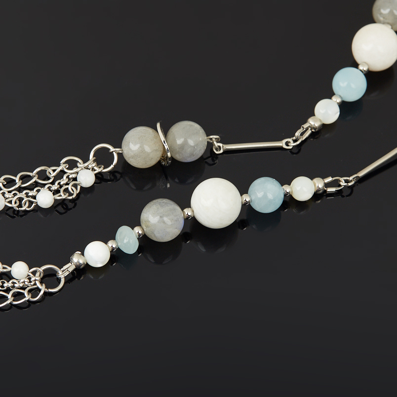 Бусы микс аквамарин, лабрадор, лунный камень (сталь хир.) (цепочка) длинные 82&nbsp;см