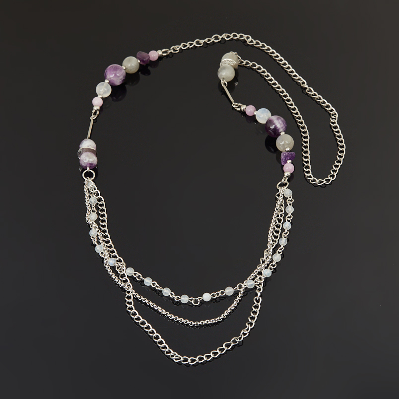 Бусы микс аметист, кунцит, лабрадор (сталь хир.) (цепочка) длинные 82 см