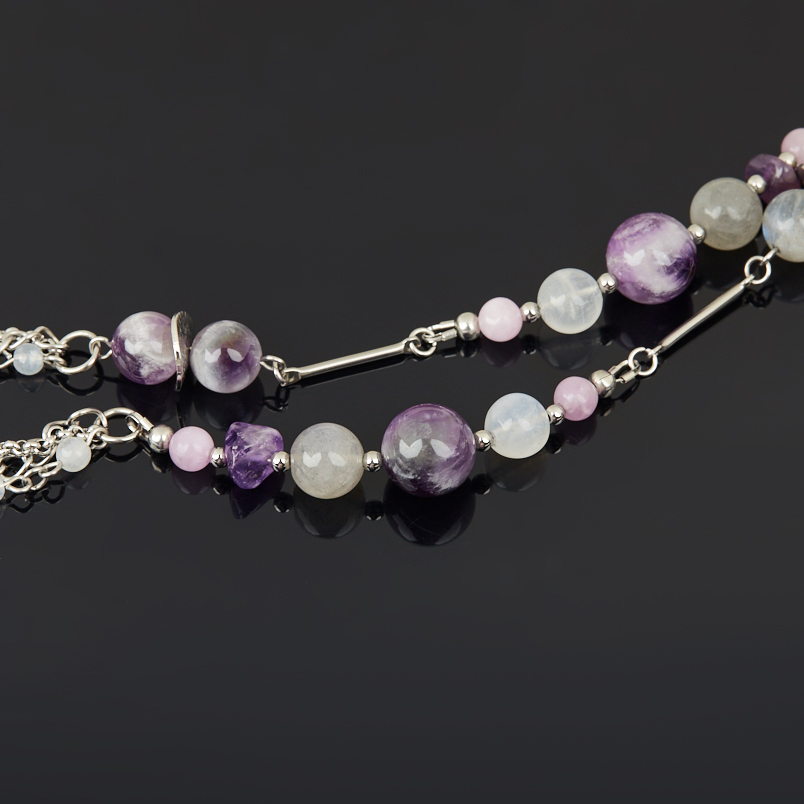Бусы микс аметист, кунцит, лабрадор (сталь хир.) (цепочка) длинные 82 см
