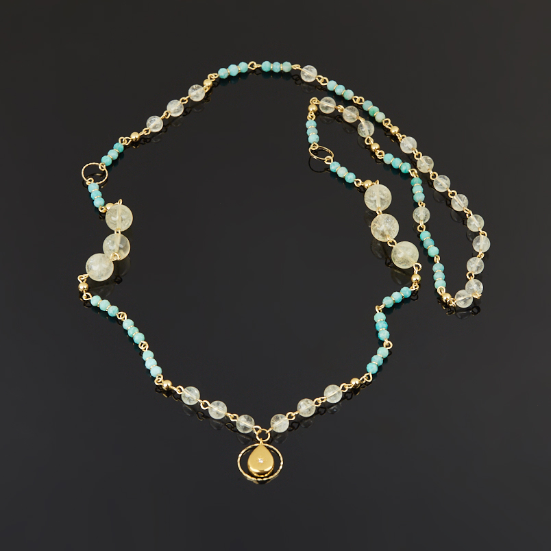 Бусы микс амазонит, цитрин (биж. сплав, сталь хир. позолота) длинные 80 см