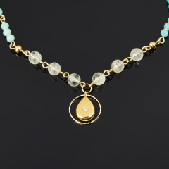 Бусы микс амазонит, цитрин (биж. сплав, сталь хир. позолота) длинные 80 см