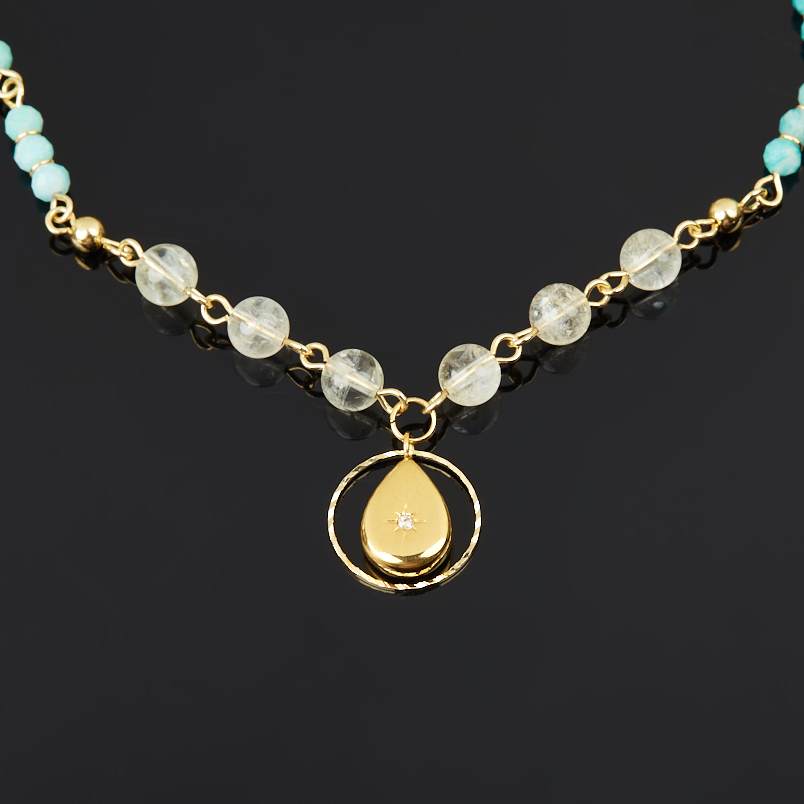 Бусы микс амазонит, цитрин (биж. сплав, сталь хир. позолота) длинные 80 см