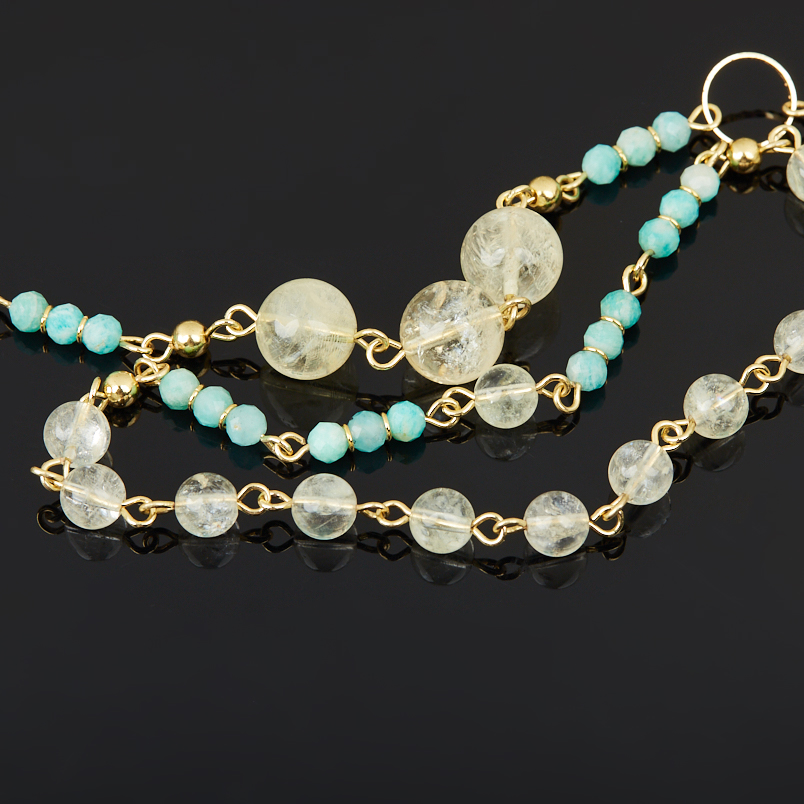 Бусы микс амазонит, цитрин (биж. сплав, сталь хир. позолота) длинные 80 см