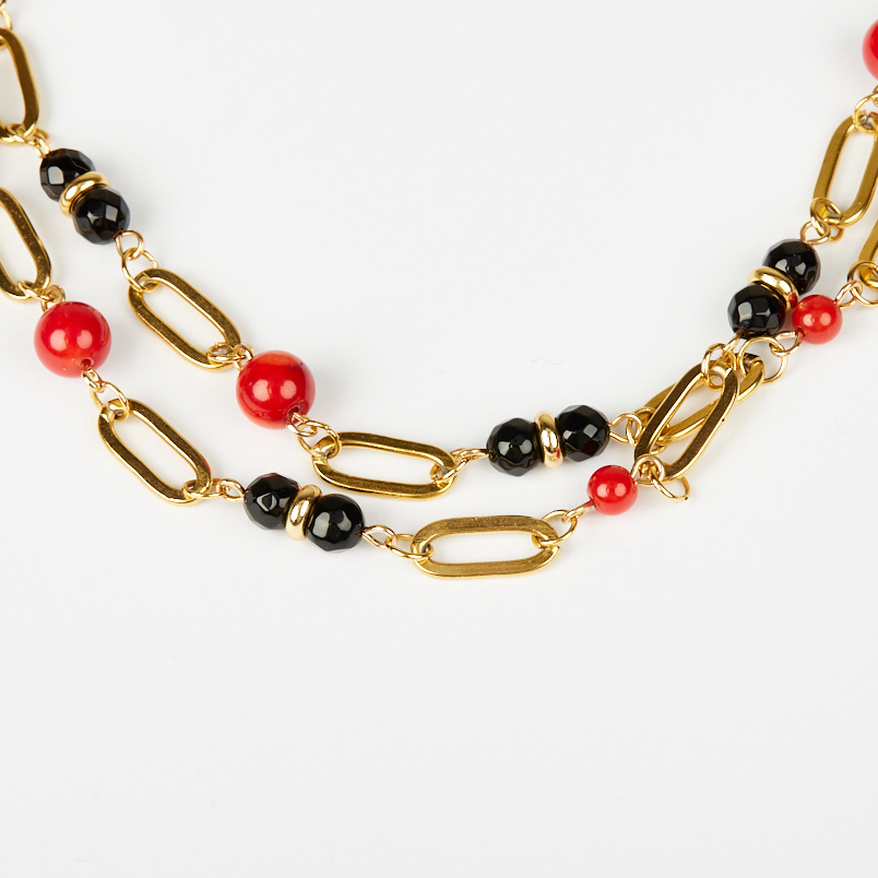 Бусы микс агат, коралл (биж. сплав, сталь хир. позолота) (цепочка) длинные 98&nbsp;см