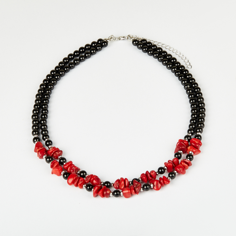 Бусы микс агат, коралл (сталь хир.) (колье) 6 мм 47 см