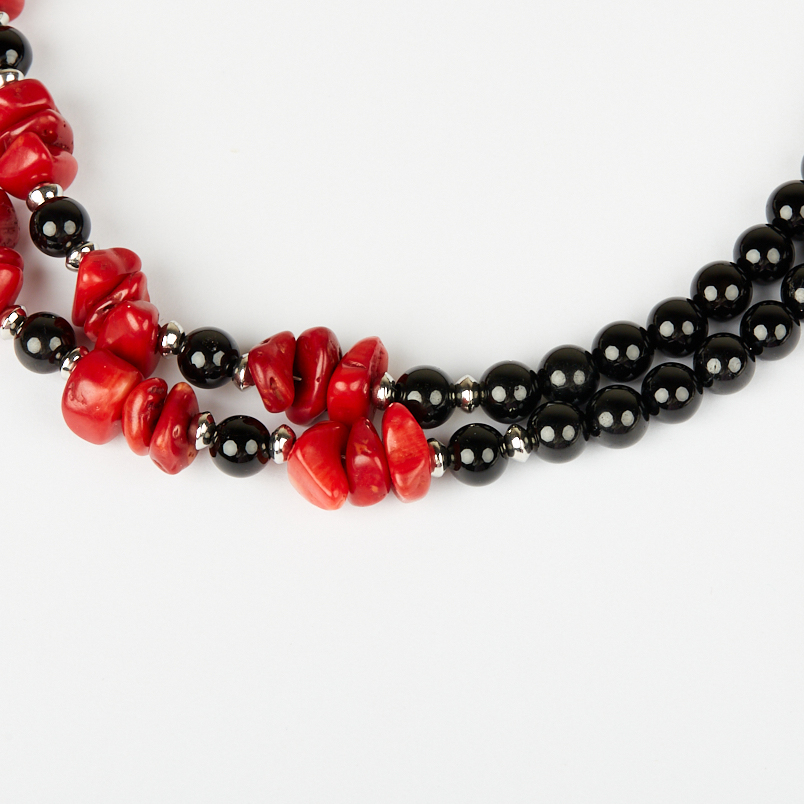 Бусы микс агат, коралл (сталь хир.) (колье) 6 мм 47 см