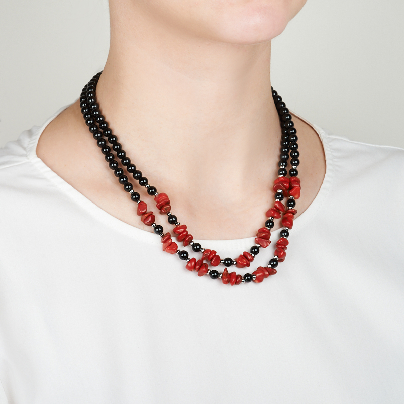 Бусы микс агат, коралл (сталь хир.) (колье) 6 мм 47 см