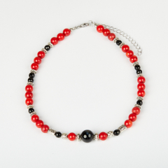 Чокер микс агат, коралл (биж. сплав, сталь хир.) (колье) 38 см (+7 см)