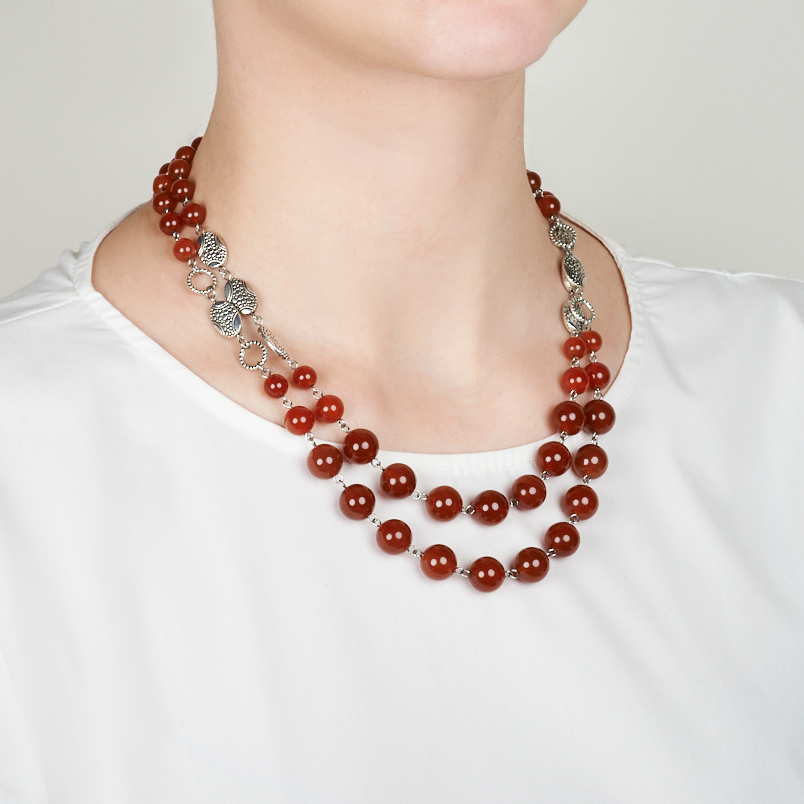 Бусы сердолик Ботсвана (биж. сплав, сталь хир.) 48 см (+7 см)