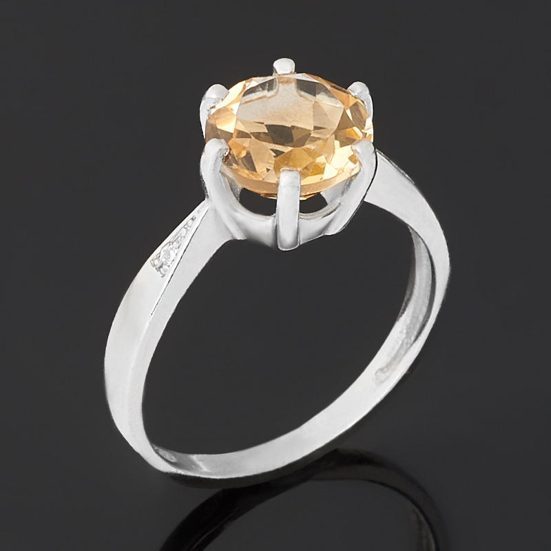 Кольцо цитрин Бразилия огранка (серебро 925 пр. родир. бел.) размер 17