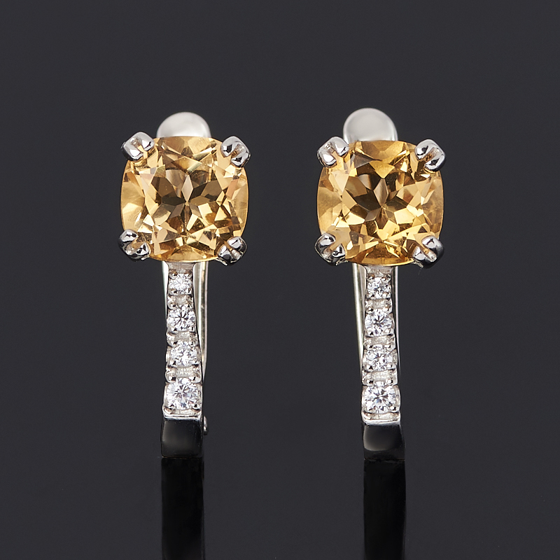 Серьги цитрин Бразилия огранка (серебро 925 пр. родир. бел.)