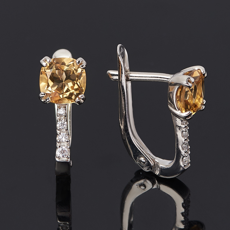 Серьги цитрин Бразилия огранка (серебро 925 пр. родир. бел.)