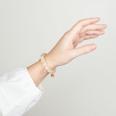 Браслет микс розовый кварц, цитрин (биж. сплав, сталь хир. позолота) 10 мм 16 см