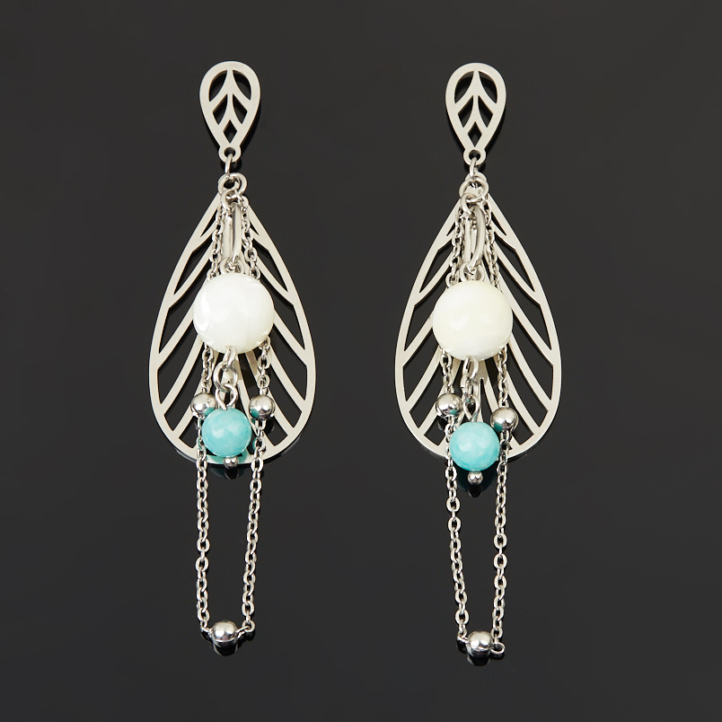 Серьги микс амазонит, перламутр (сталь хир.) пуссеты