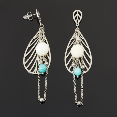 Серьги микс амазонит, перламутр (сталь хир.) пуссеты