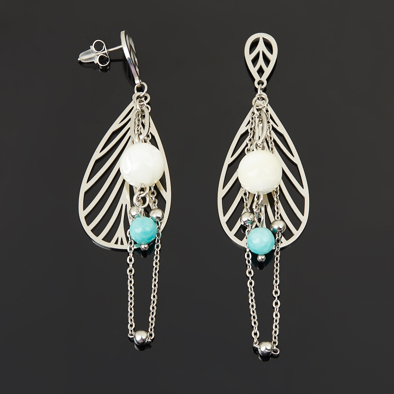 Серьги микс амазонит, перламутр (сталь хир.) пуссеты