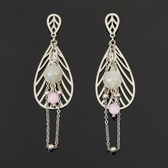 Серьги микс кунцит, лабрадор (сталь хир.) пуссеты