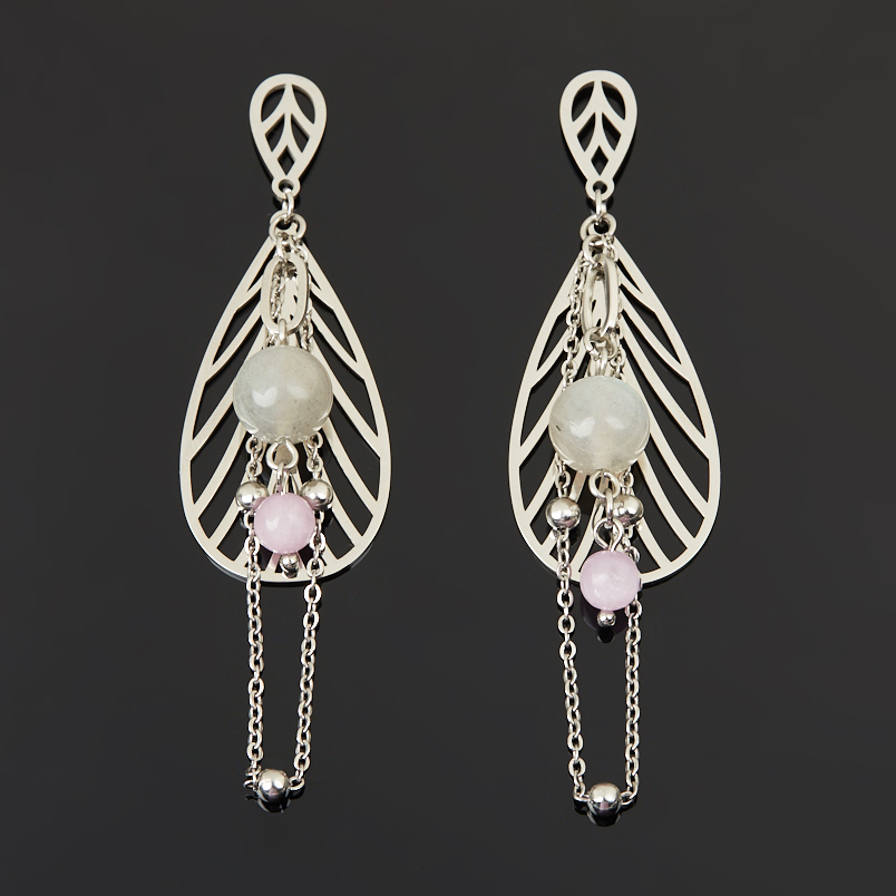 Серьги микс кунцит, лабрадор (сталь хир.) пуссеты