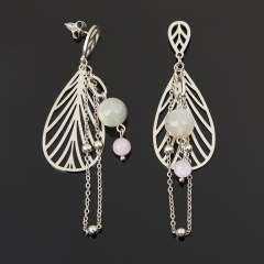 Серьги микс кунцит, лабрадор (сталь хир.) пуссеты