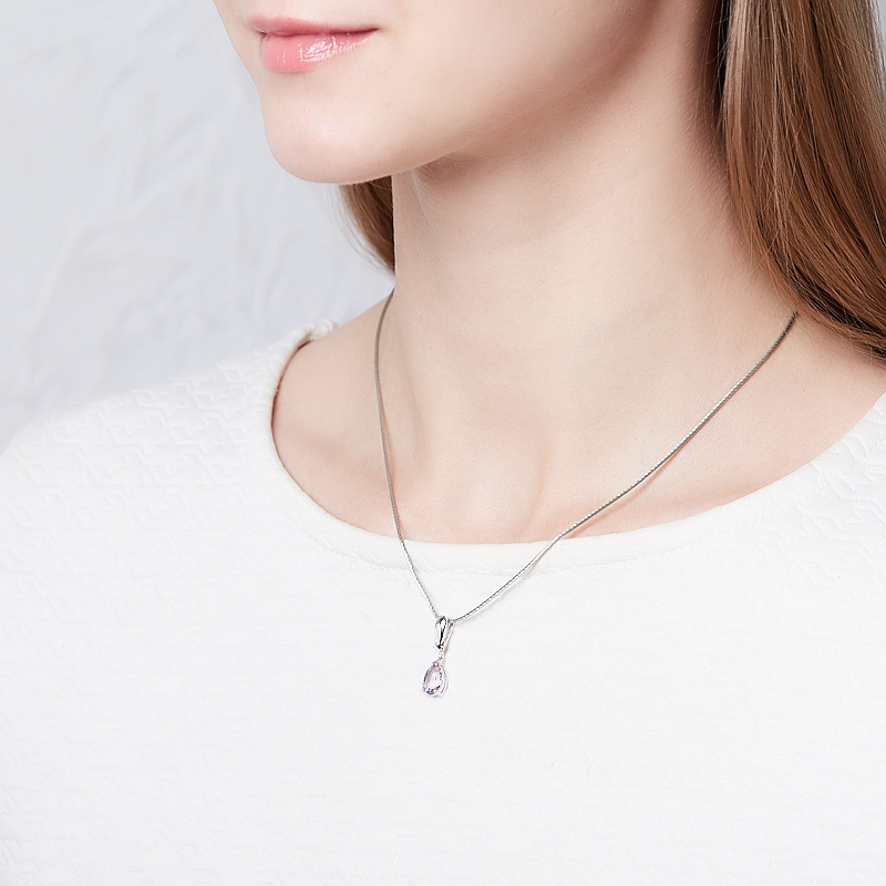 Кулон аметист Бразилия (серебро 925 пр. родир. бел.) капля огранка