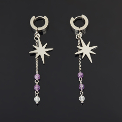 Серьги микс аметист, горный хрусталь (сталь хир.)
