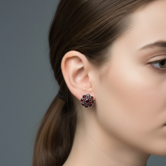 Серьги гранат альмандин Индия (серебро 925 пр. родир. бел.) пуссеты огранка