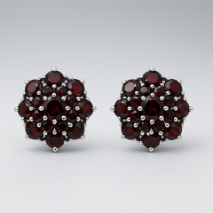 Серьги гранат альмандин Индия (серебро 925 пр. родир. бел.) пуссеты огранка