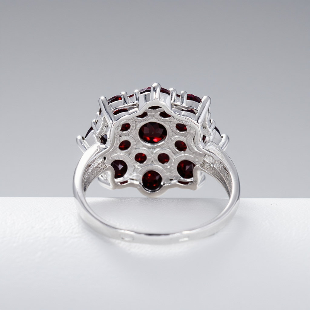 Кольцо гранат альмандин Индия (серебро 925 пр. родир. бел.) огранка размер 18