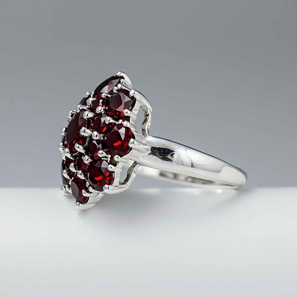 Кольцо гранат альмандин Индия (серебро 925 пр. родир. бел.) огранка размер 18