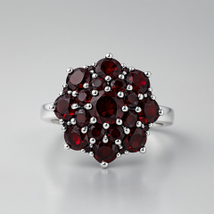 Кольцо гранат альмандин Индия (серебро 925 пр. родир. бел.) огранка размер 18