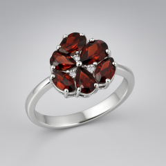 Кольцо гранат альмандин Индия (серебро 925 пр. родир. бел.) огранка размер 18
