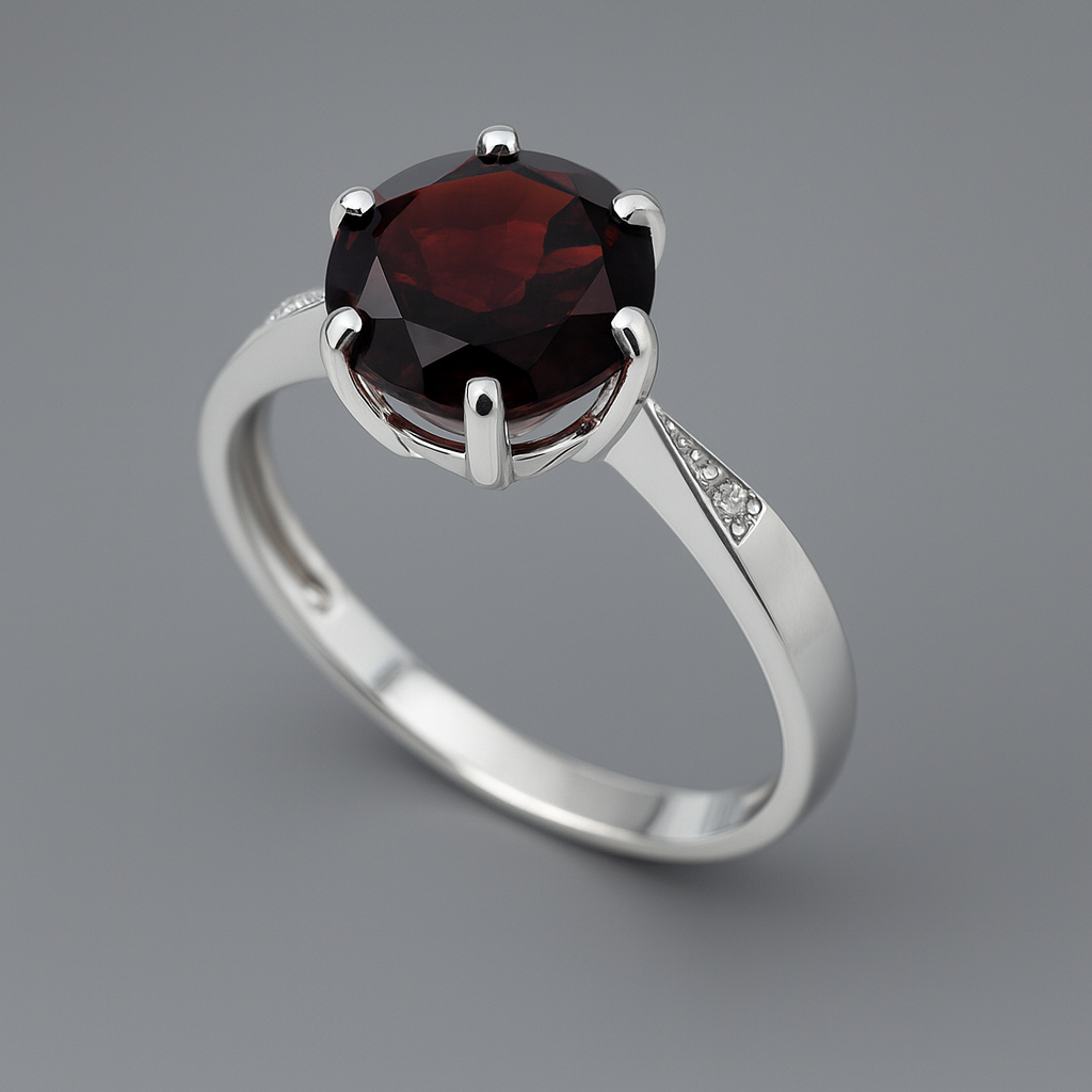 Кольцо гранат альмандин Индия (серебро 925 пр. родир. бел.) огранка размер 18